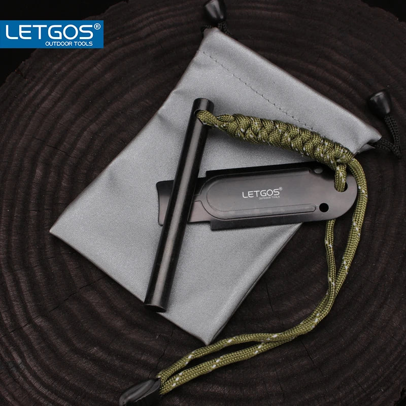 LETGOS Magnesium Ferro Rod Fire Starter with Umbrella Rope for Camping and Survival