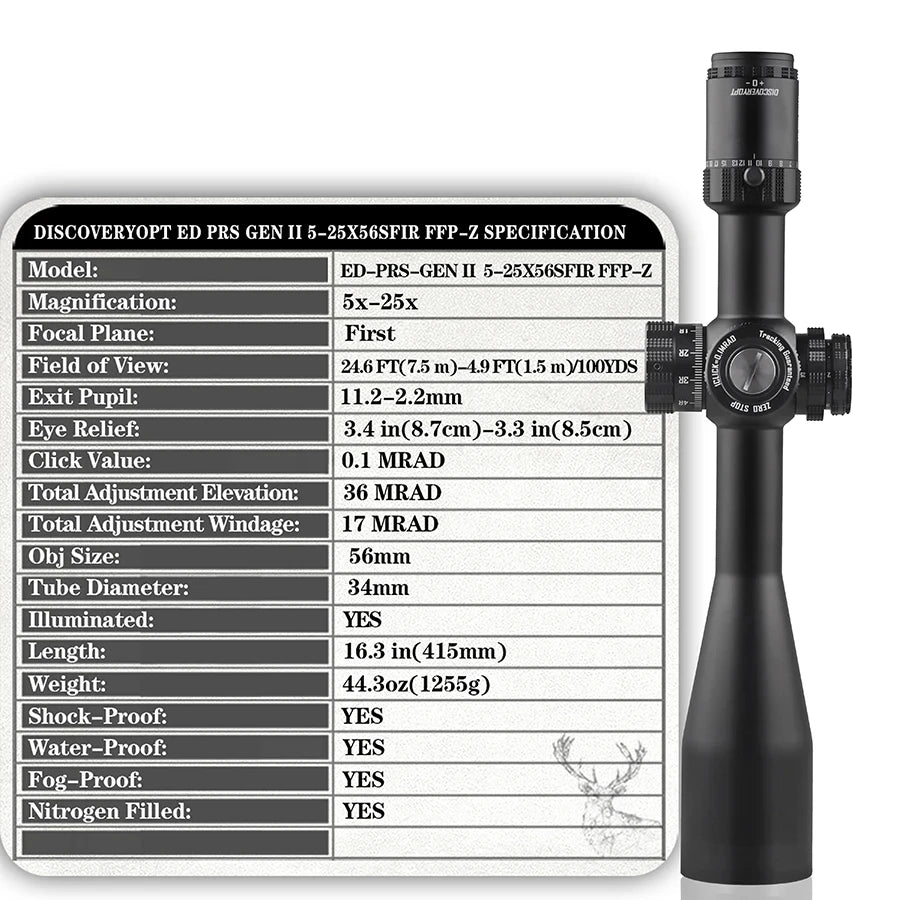 DISCOVERYOPT Gen II ED 5-25×56 Tactical Rifle Scope - First Focal Plane Precision Optic with HD Glass
