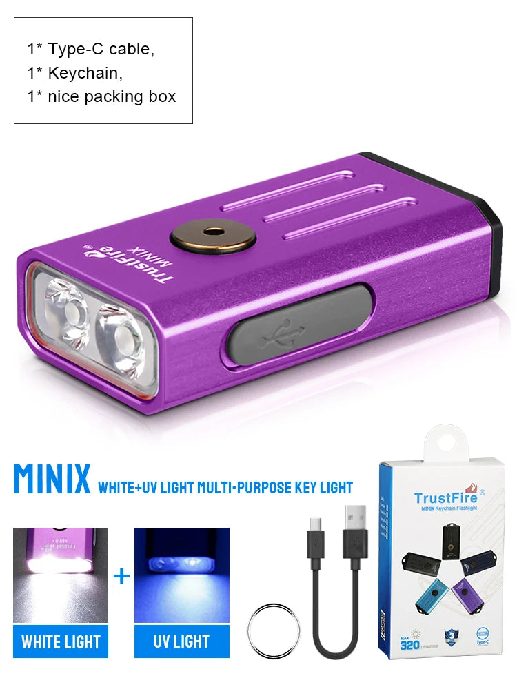 TRUSTFIRE MINIX Mini EDC Keychain Flashlight – 320LM Dual-Light USB-C Rechargeable