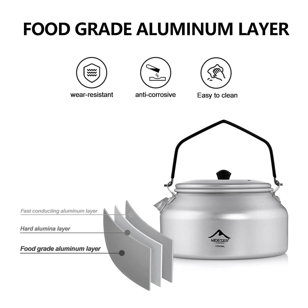 WIDESEA Camping 1L Aluminium Kettle – Lightweight & Portable Outdoor Cookware