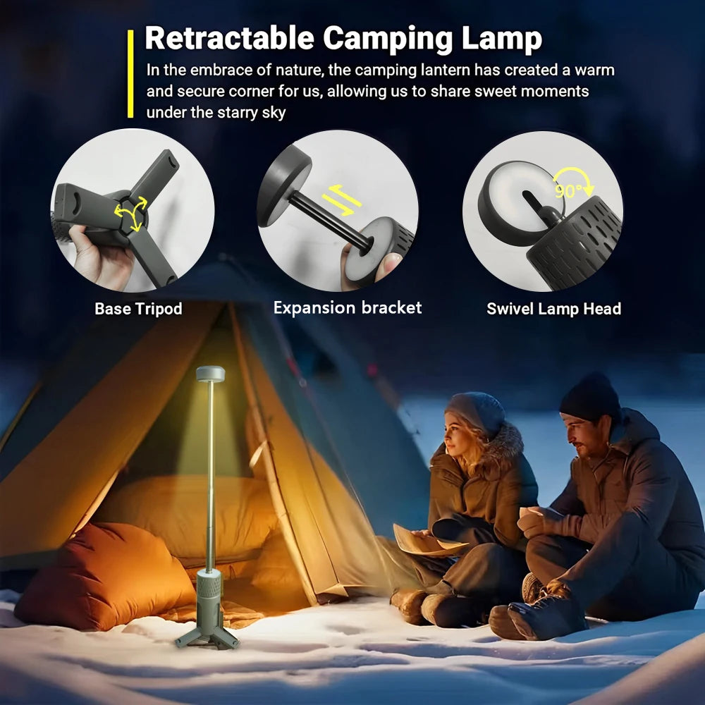 NEWSTYLE Telescopic LED Camping Lantern - Rechargeable Tripod Light with Flashlight Function