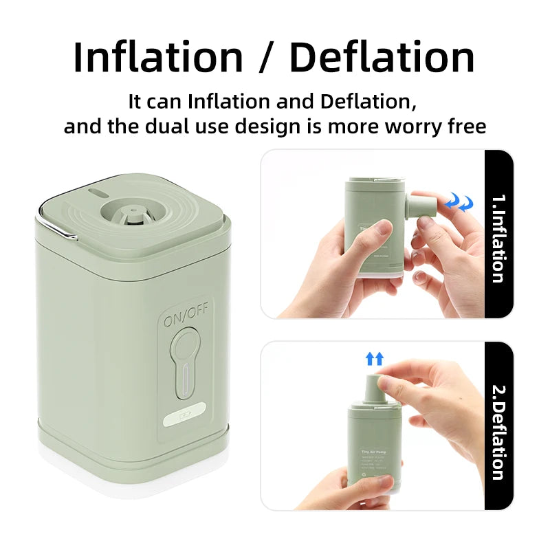 PACOONE 3 in 1 Mini Wireless Electric Air Pump with Lights for Camping