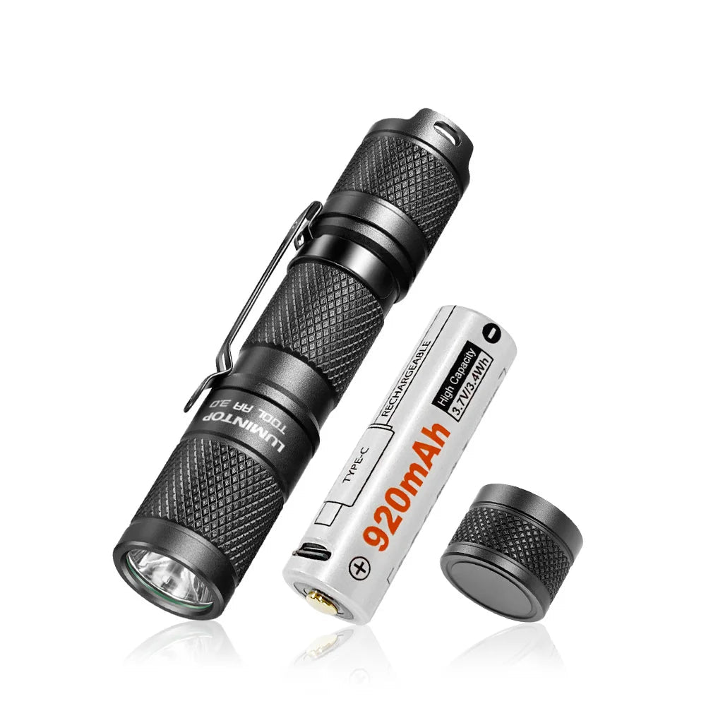 v TOOL AA 3.0 Black EDC Flashlight - 900 Lumen Keychain Torch with AA/14500 Compatibility