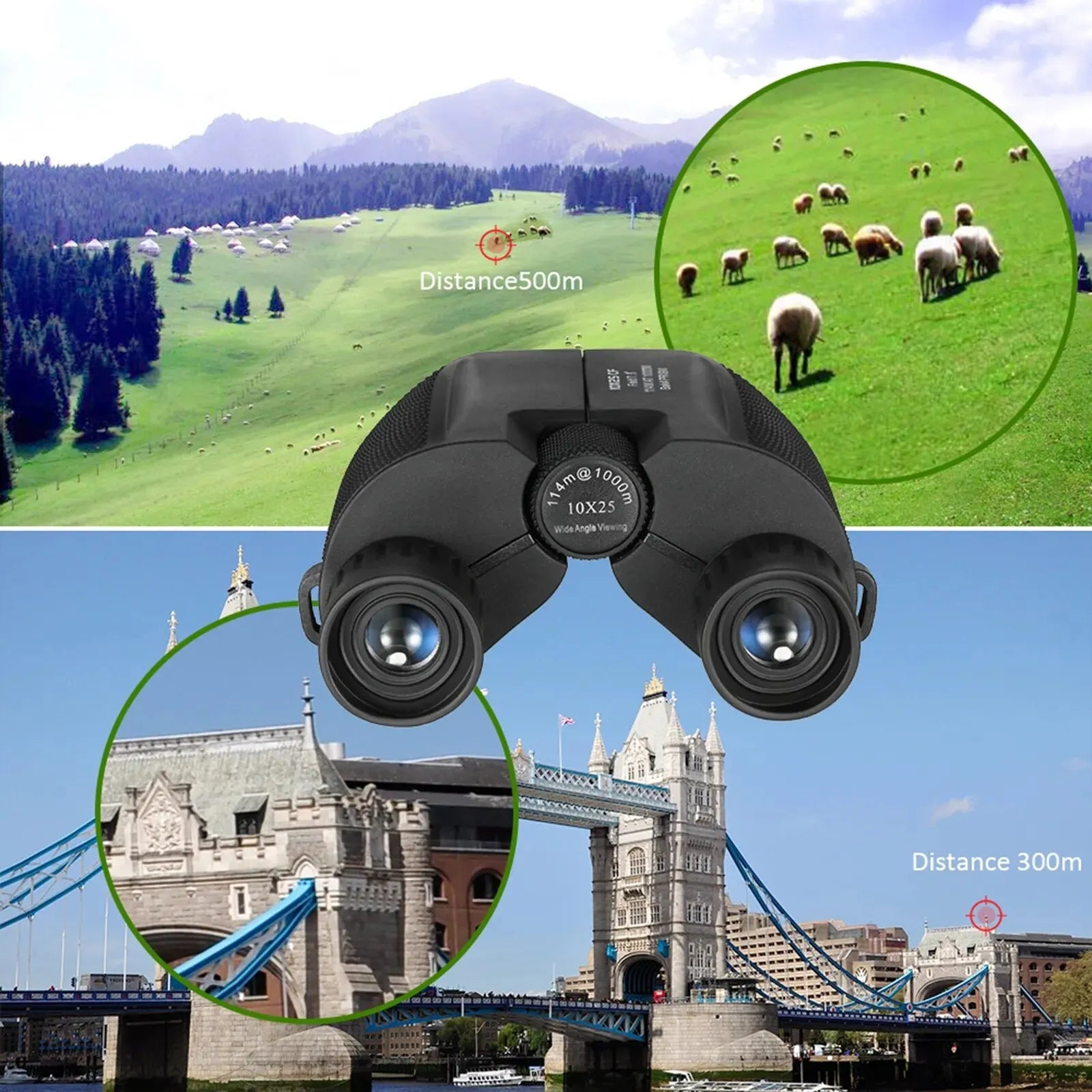 10x25 Binoculars HD Mini Portable Telescope BAK4 FMC Coated for Hunting & Outdoors