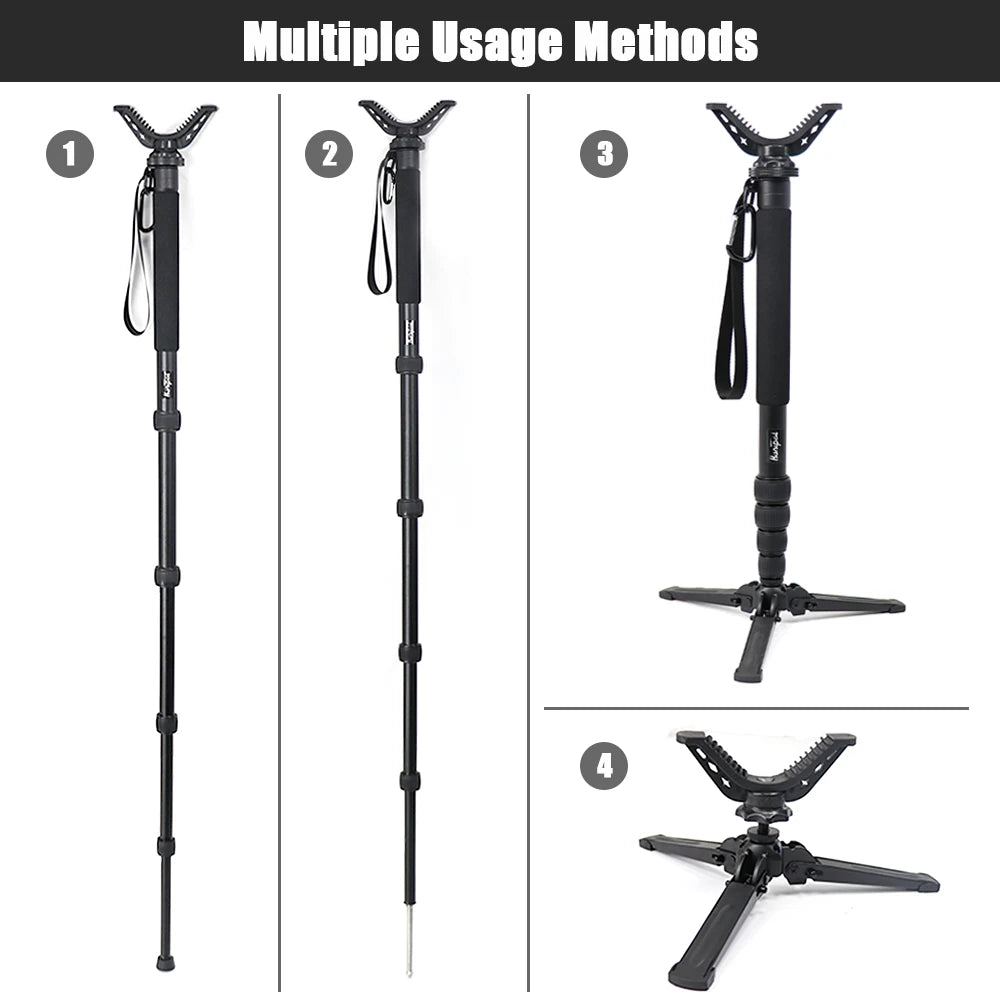 HUNTPAL Tactical Hunting Monopod – Adjustable Aluminium V Yoke Shooting Stick with Tripod Base