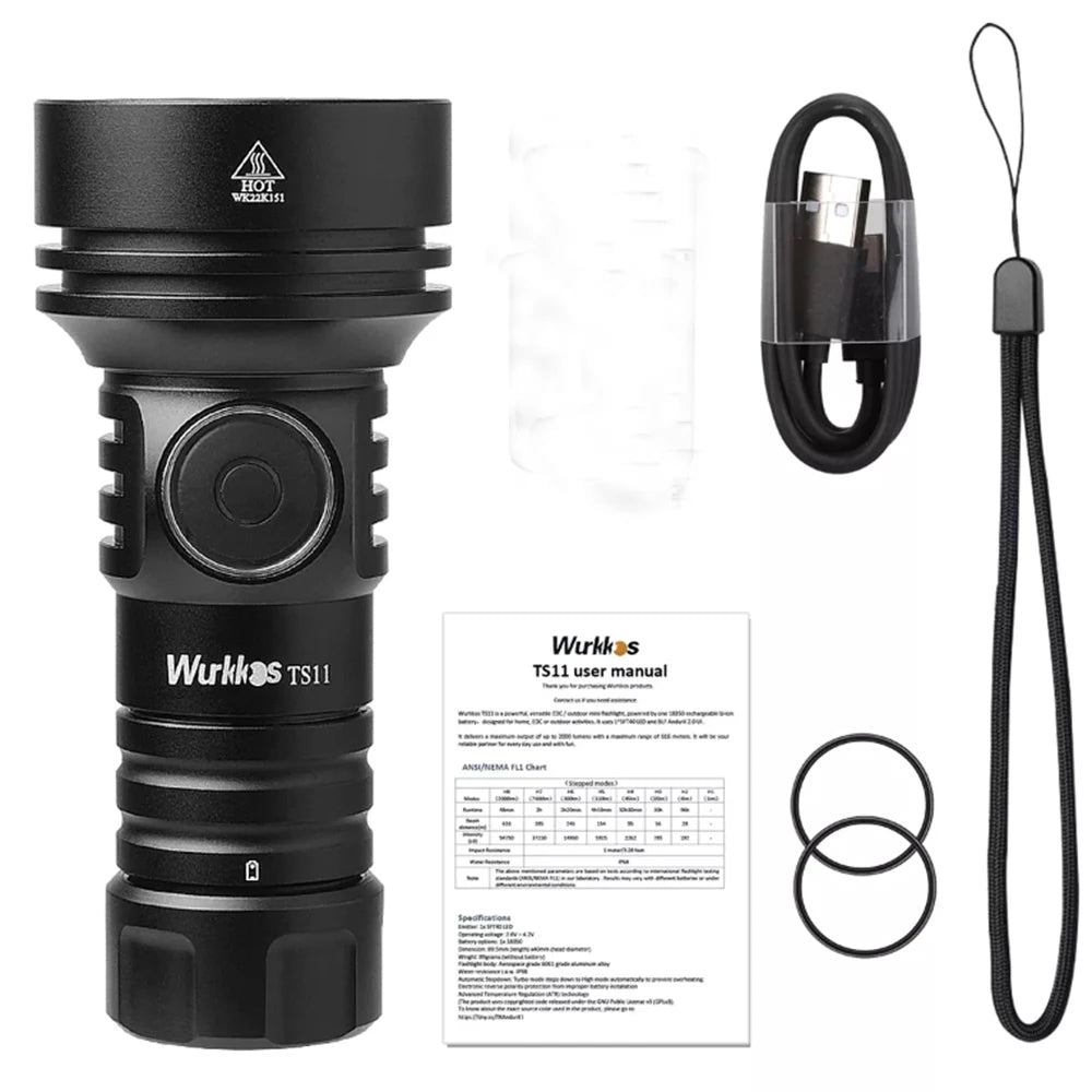 WURKKOS TS11 Mini 2000 Lumen USB-C EDC Flashlight with RGB Aux LEDs and Anduril 2.0