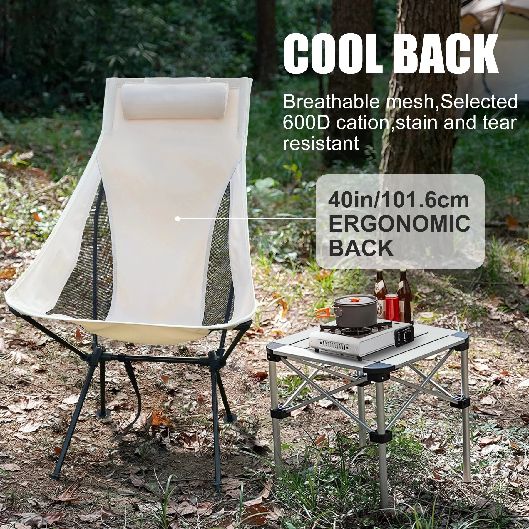 WEST TUNE Portable Folding Camping Chair with Headrest for Outdoor Use