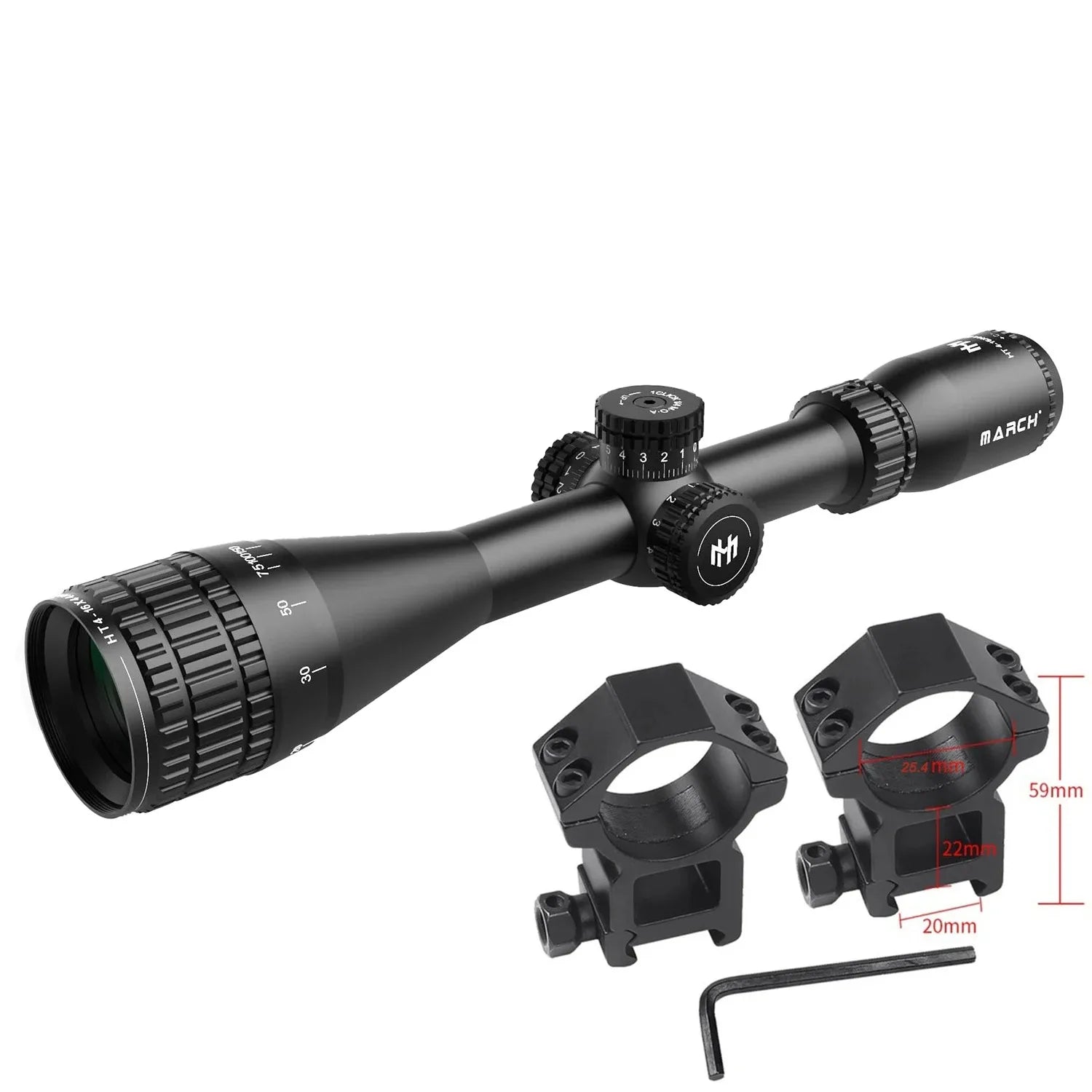 MARCH HT 4-16×44 AOE Tactical Rifle Scope - Illuminated Variable Optic for Long Range Hunting