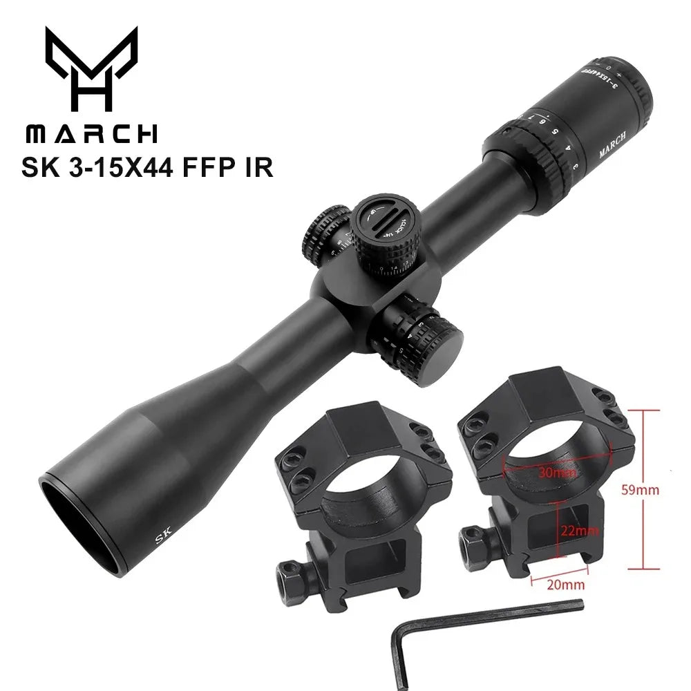 MARCH SK 3-15×44 FFP Tactical Rifle Scope - First Focal Plane Illuminated Optic for Long Range Hunting