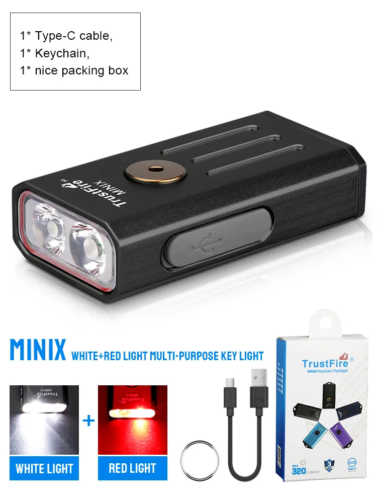 TRUSTFIRE MINIX Mini EDC Keychain Flashlight – 320LM Dual-Light USB-C Rechargeable