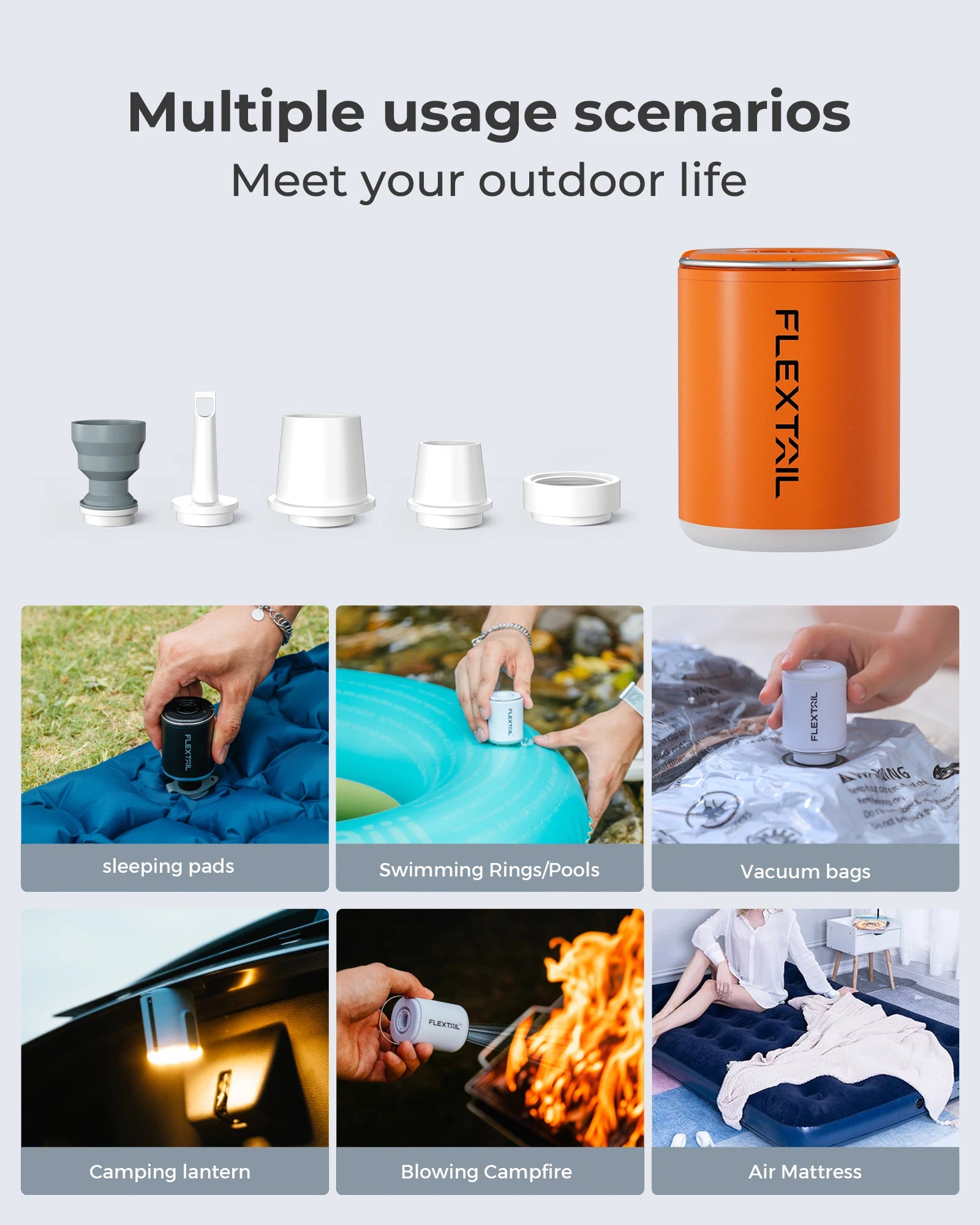 FLEXTAILGEAR TINY PUMP 2X – Portable Air Pump with Camping Light & 1600mAh Battery