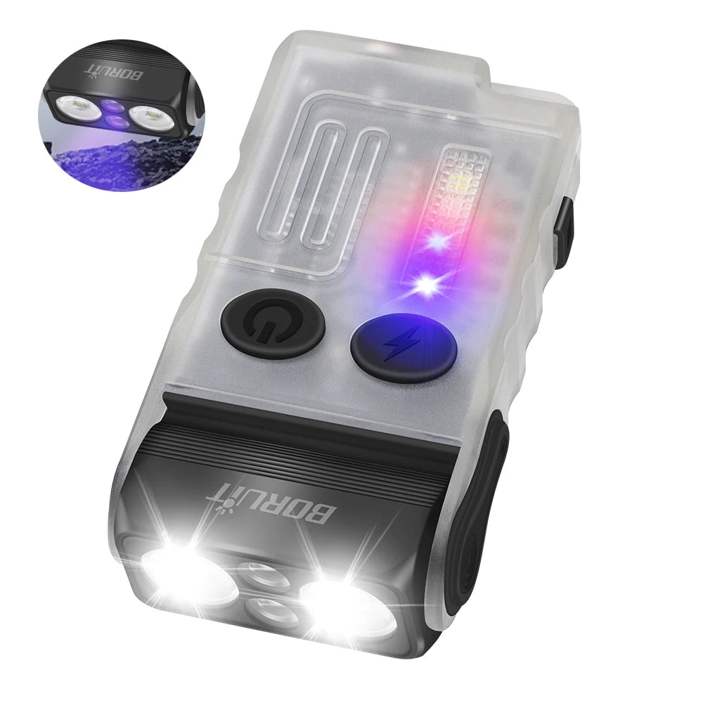 BORUIT V20-1 USB-C Flashlight 1000lm UV Light 180° Rotating EDC Torch with Magnet