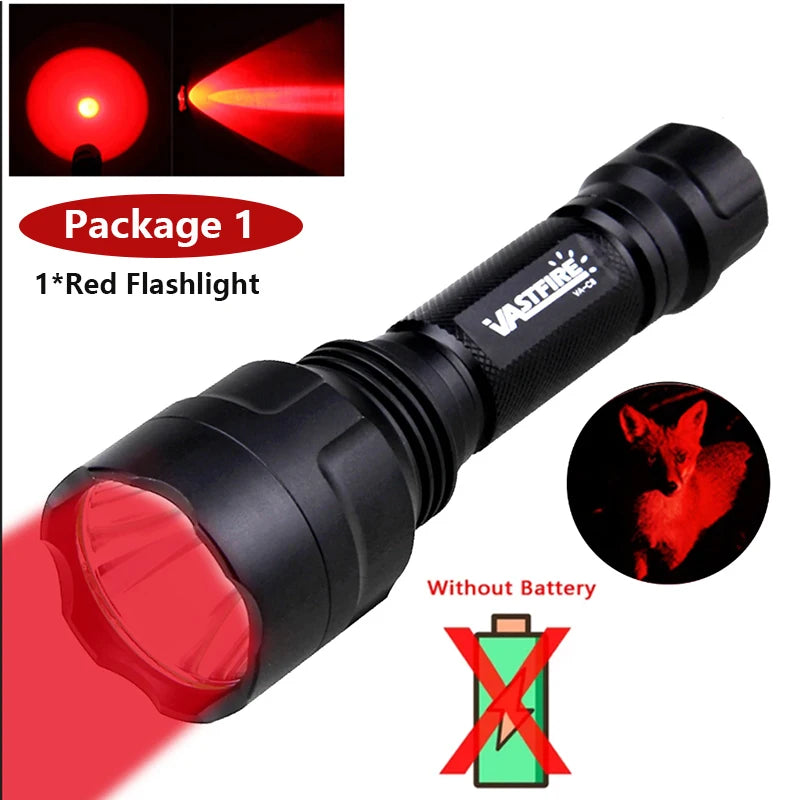 VASTFIRE C8 LED Hunting Flashlight - Multi-Color White/Green/Red Light with 18650 Battery for NZ Hunting