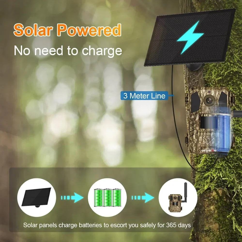 LS VISION 14MP 4G Solar Hunting Trail Camera – IP66 Waterproof with Night Vision and PIR Detection
