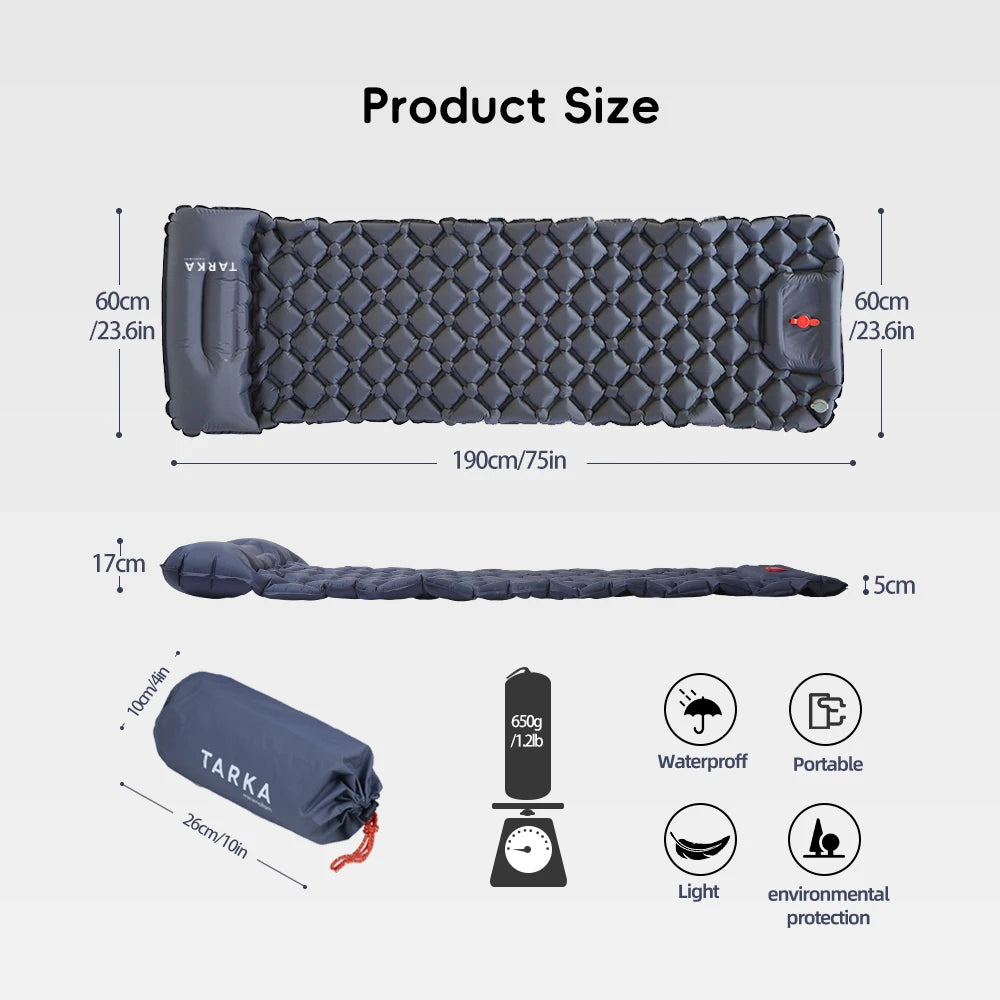 TARKA Inflatable Camping Mat – Self-Inflating Air Cushion with Pillow for Hiking & Climbing