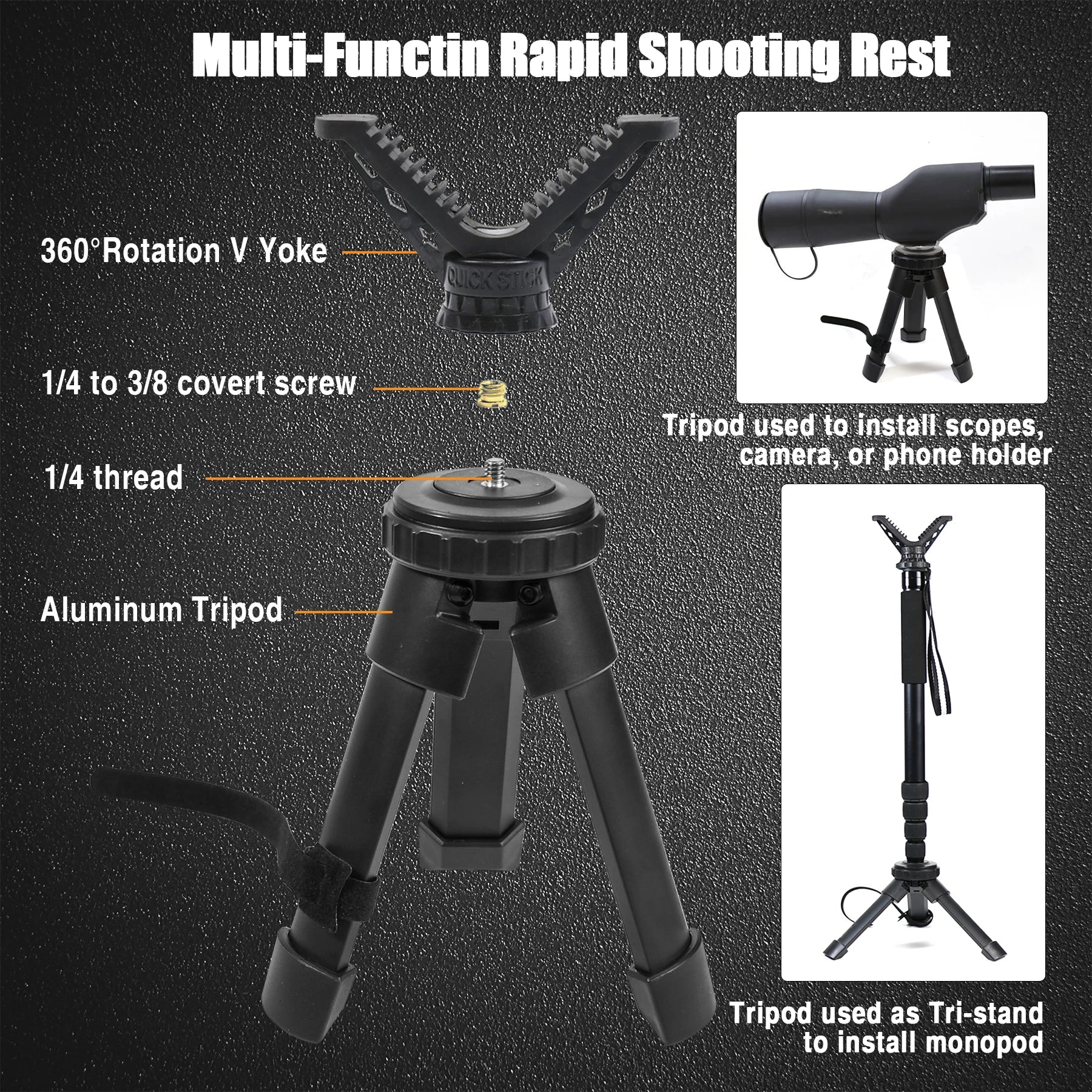 Compact Tactical Shooting Tripod – Adjustable V Yoke Rifle Rest for Hunting and Outdoors