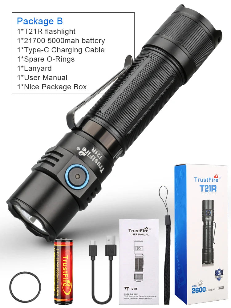 TRUSTFIRE T21R 2600 Lumen USB-C Rechargeable LED Flashlight