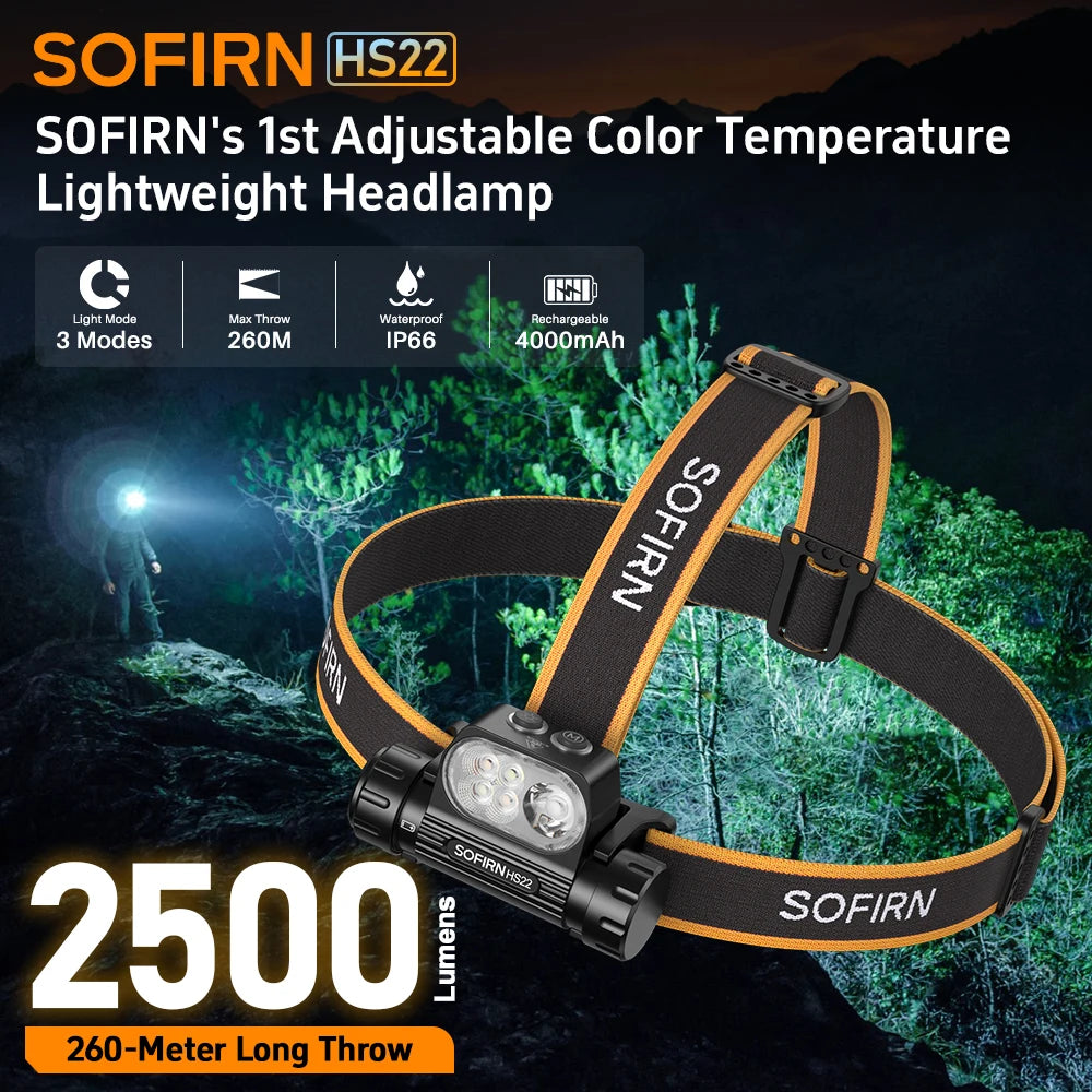 SOFIRN HS22 Headlamp - 2500 Lumen Stepless Colour Temperature Adjustment for NZ Hunting Expeditions
