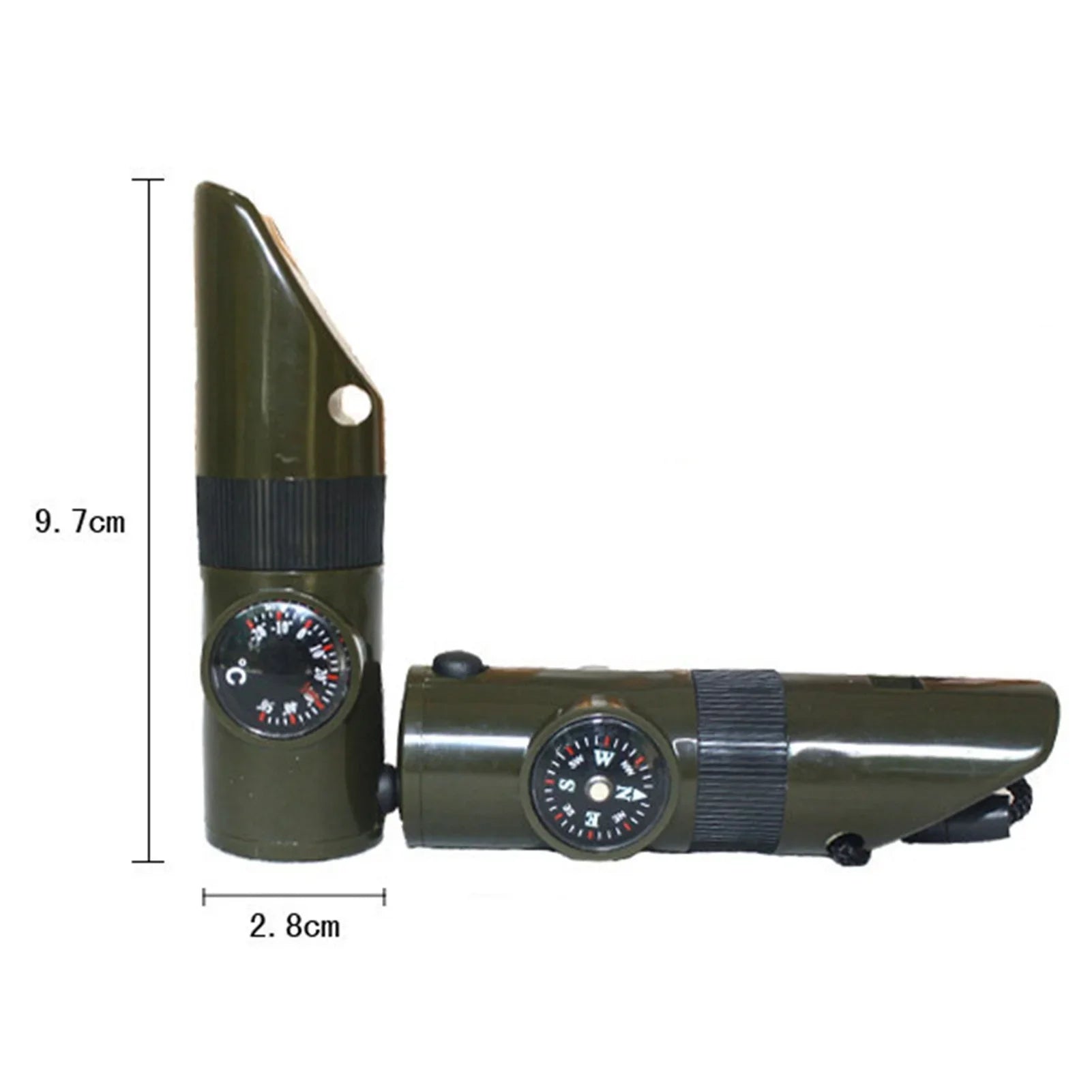 7-in-1 Survival Whistle – Bushcraft Trekking with Compass, Mirror, LED Light, Thermometer