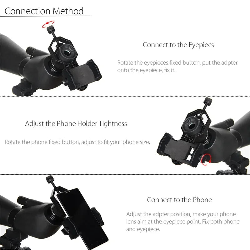 Portable Mobile Phone Telescope Mount Adapter – Universal Holder for Monocular, Spotting Scope, and Binoculars