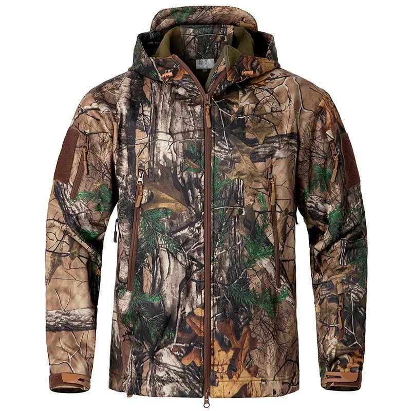 REFIRE GEAR Men's Silent Camouflage Hunting Jacket - Waterproof Fleece Tactical Coat for Stealth Hunting
