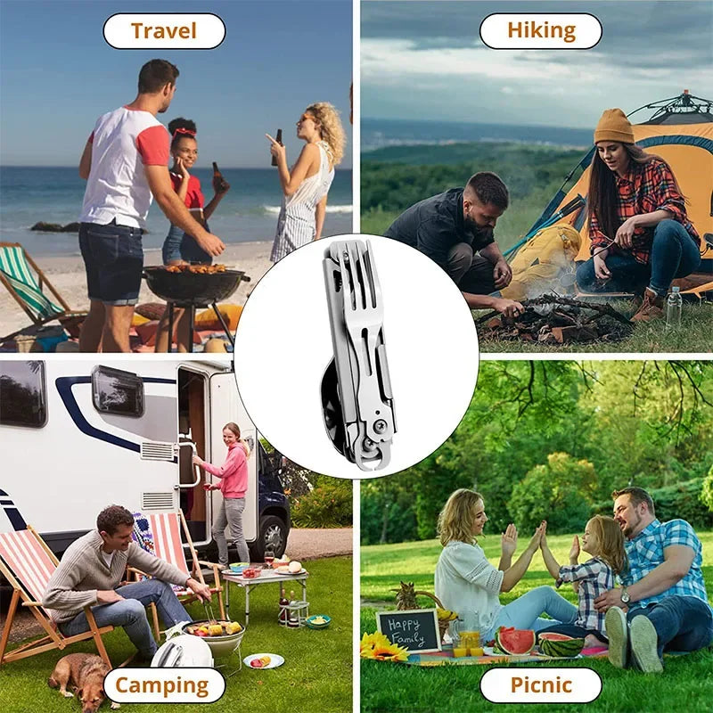 WESTTUNE Folding Camping Cutlery – Multi-Function Portable Knife, Spoon, Fork & Bottle Opener