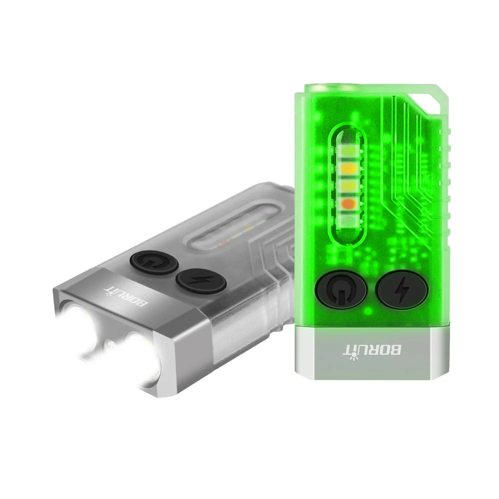 BORUIT V10 USB-C Rechargeable Keychain Flashlight 1000lm UV Light Buzzer Torch
