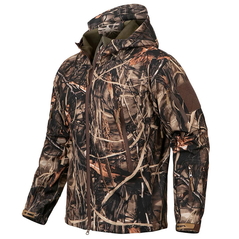 REFIRE GEAR Men's Silent Camouflage Hunting Jacket - Waterproof Fleece Tactical Coat for Stealth Hunting