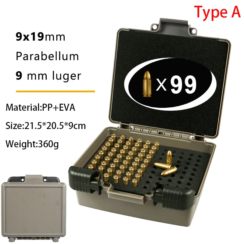 AIRSSON Bullet Box – 50/99 Round Ammo Storage Case for 9mm, .223/5.56mm, 7.62x39mm