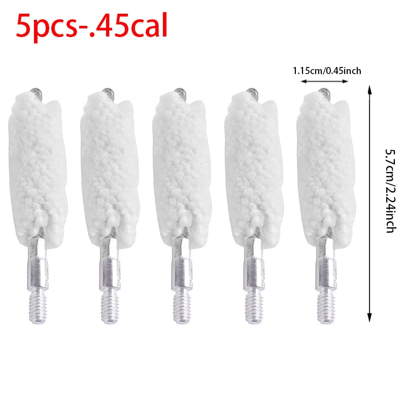 5Pcs Gun Cleaning Brush Head Kit – 9mm, .30/.300/.308cal, .22cal, .45cal, 12GA Cotton Mop Brushes