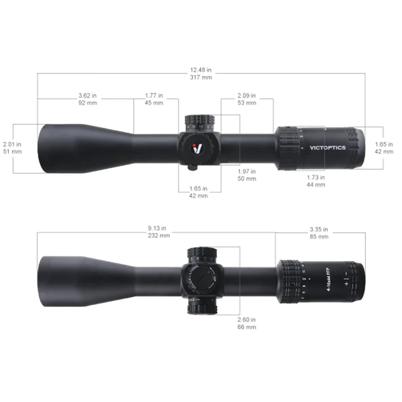 VICTOPTICS S4 4-16×44 FFP Riflescope - FDE Tactical Scope with Ultra-Precise Adjustments for .22 LR & Air Guns