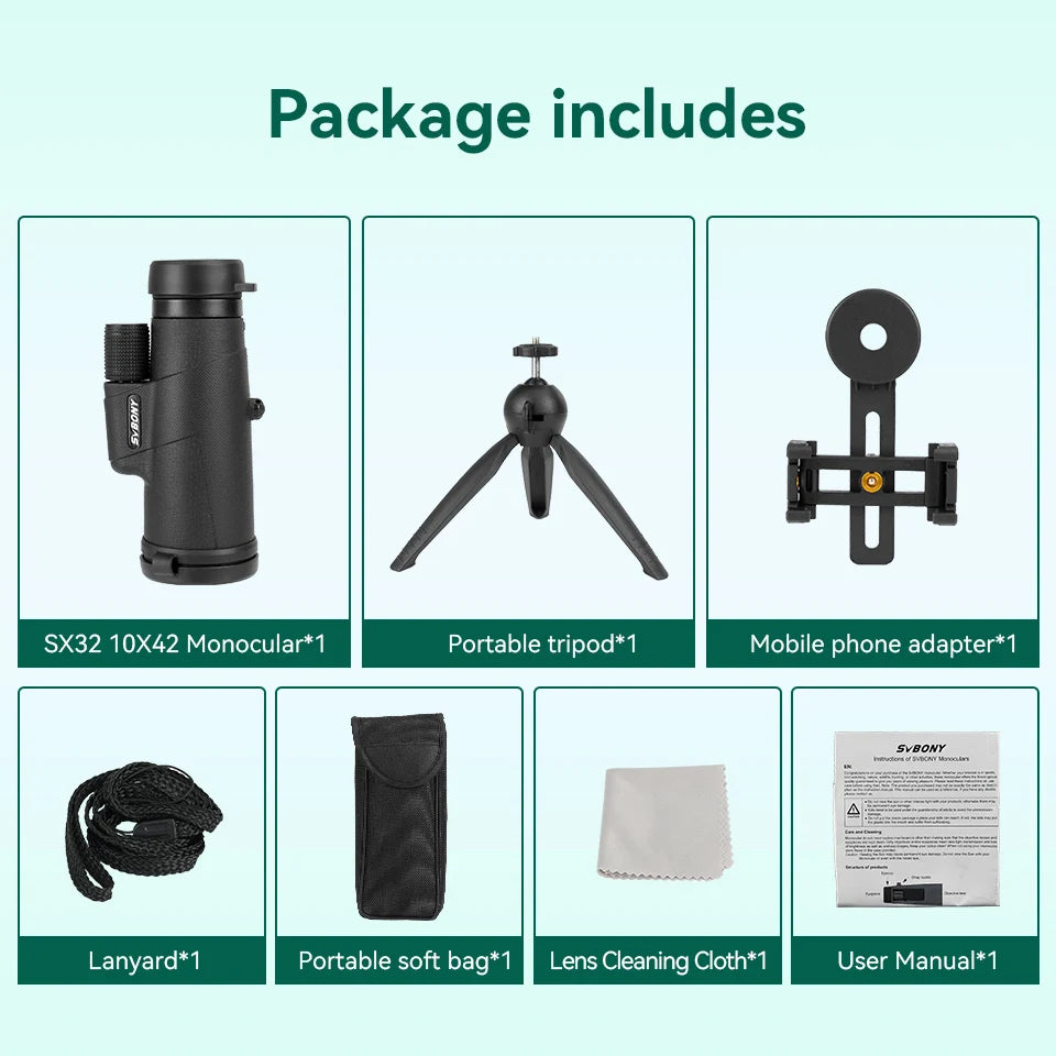 SVBONY SX32 Professional Zoom HD Monocular Telescope for Outdoor Adventures