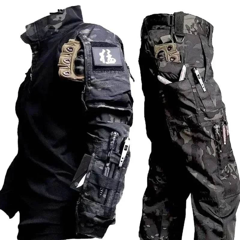 Men’s Outdoor Tactical Hunting Set – Waterproof Camo Sweatshirt & Cargo Pants, Durable, Pockets