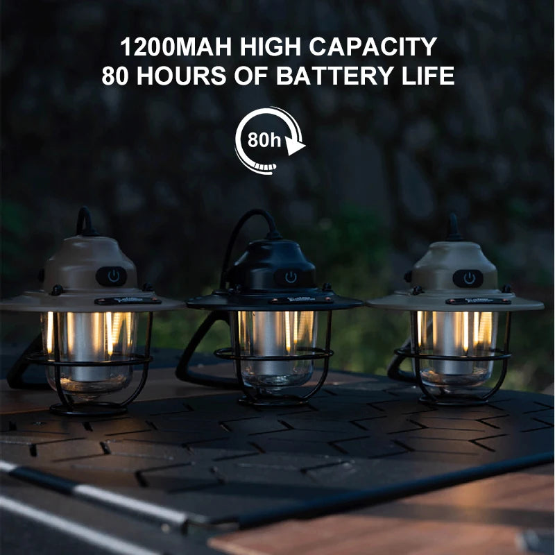 WESTTUNE Portable Camping Lantern – Retro Hanging Waterproof Light with Dimmable 1200mAh Battery