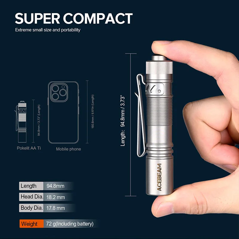 ACEBEAM Pokelit AA Titanium 1000 Lumen EDC USB-C Flashlight