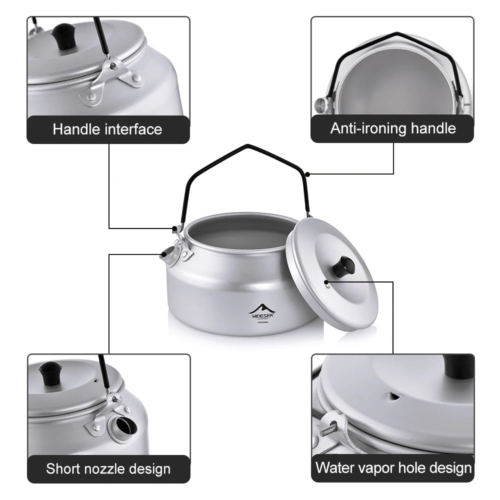 WIDESEA Camping 1L Aluminium Kettle – Lightweight & Portable Outdoor Cookware