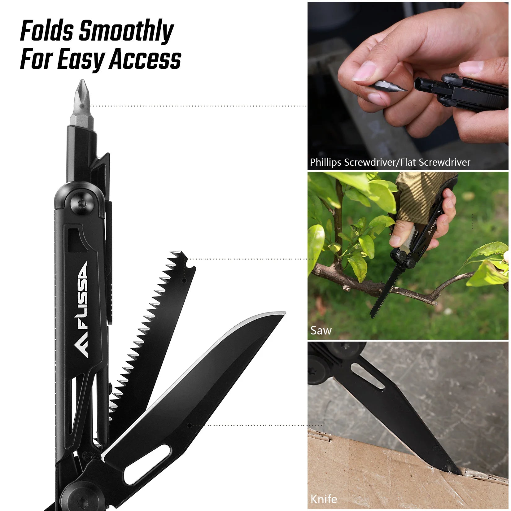 FLISSA 16-in-1 Stainless Steel Multitool Pliers Compact Folding Tool for Camping & Travel