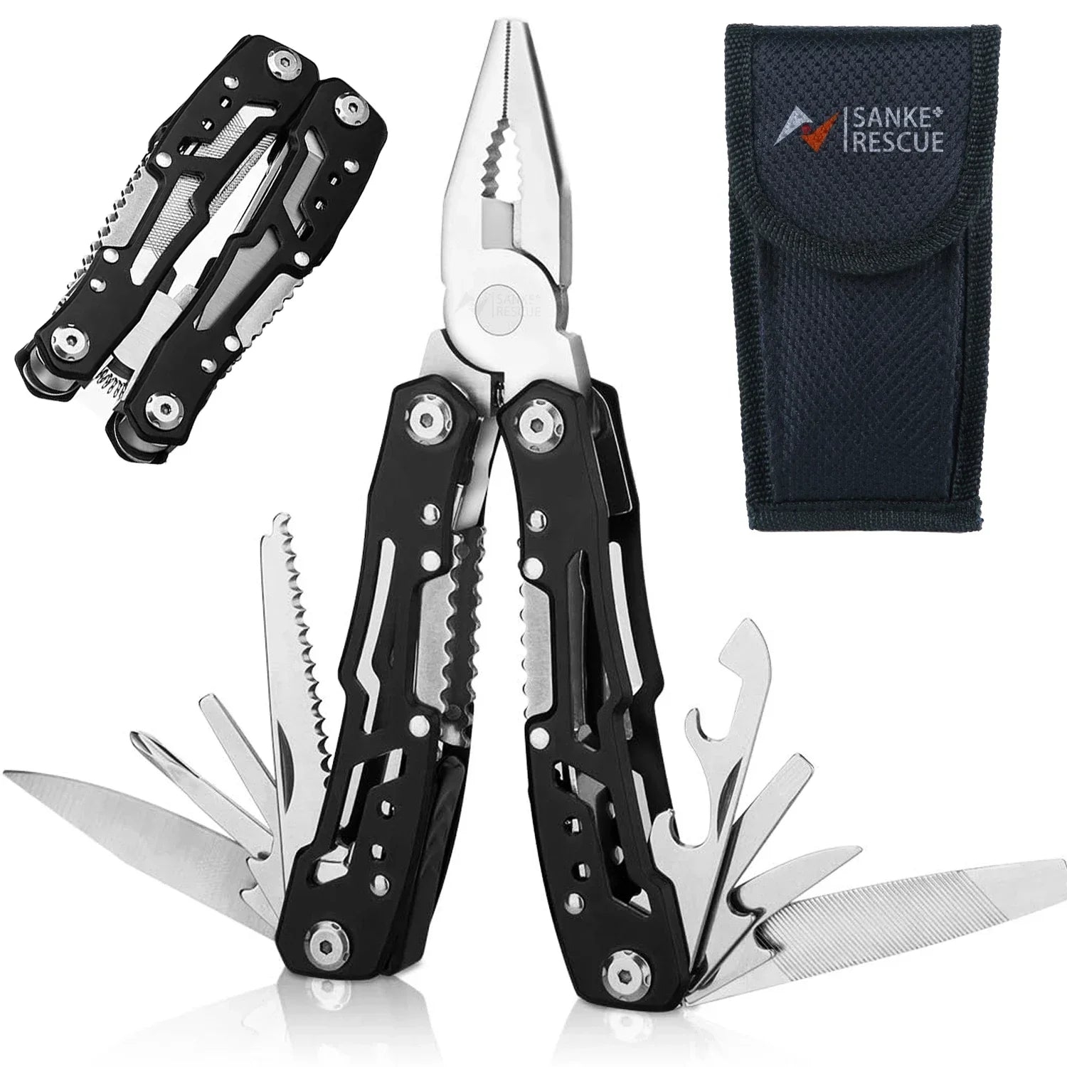SANKE RESCUE 14-in-1 Portable Multitool with Pliers and Knife for Camping and Survival