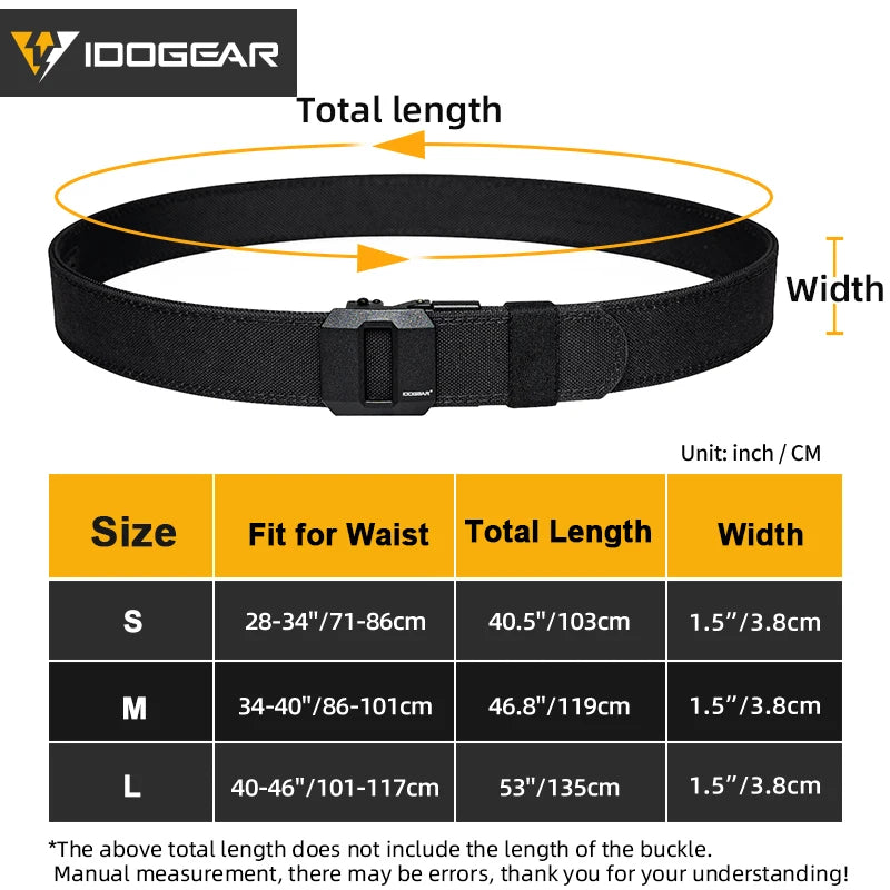 IDOGEAR 1.5 Inch Hard Tactical Belt – Heavy-Duty Nylon with Metal Automatic Buckle