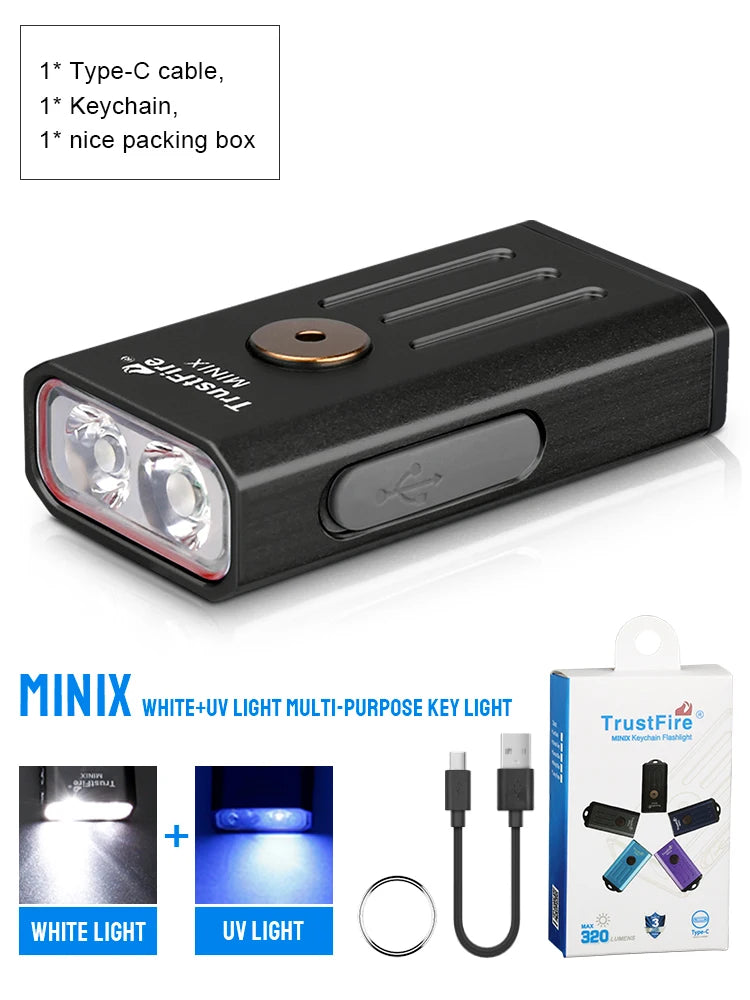 TRUSTFIRE MINIX Mini EDC Keychain Flashlight – 320LM Dual-Light USB-C Rechargeable