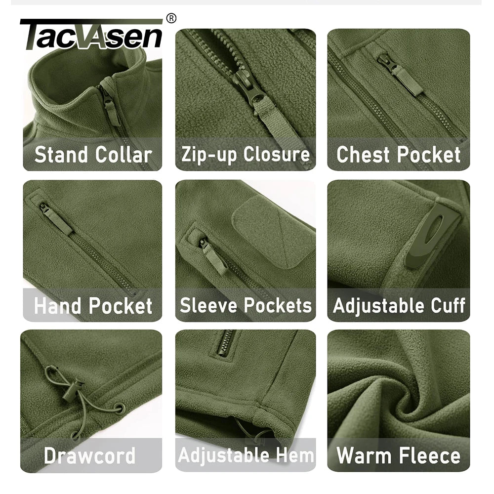 TACVASEN Men's Fleece Jacket - Windproof Full Zip Coat with Multiple Pockets for Outdoor Adventures