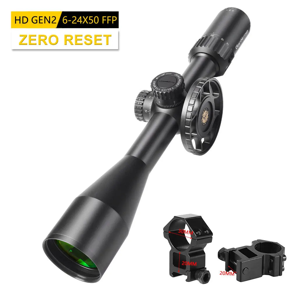 WESTHUNTER HD Gen2 6-24x50 FFP Riflescope – Long Range Scope with Zero Reset/Stop