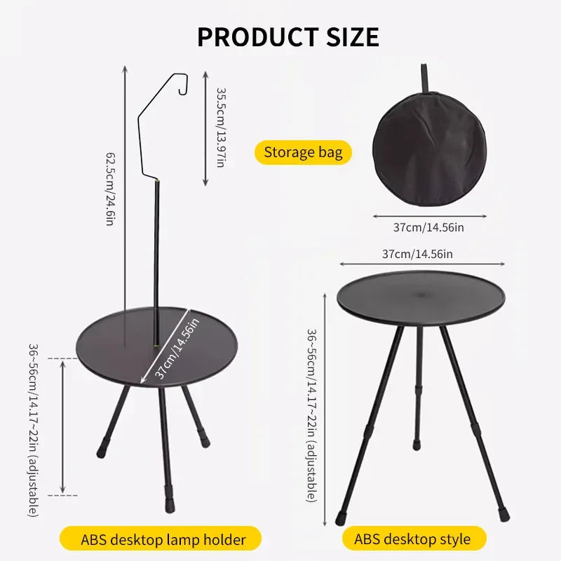 WEST TUNE Camping Round Table with Light Stand Ultralight Folding Table