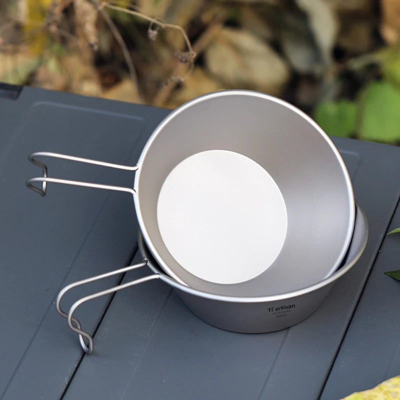 TIARTISAN 260ml Titanium Sierra Bowl with Fixed Handle for Camping