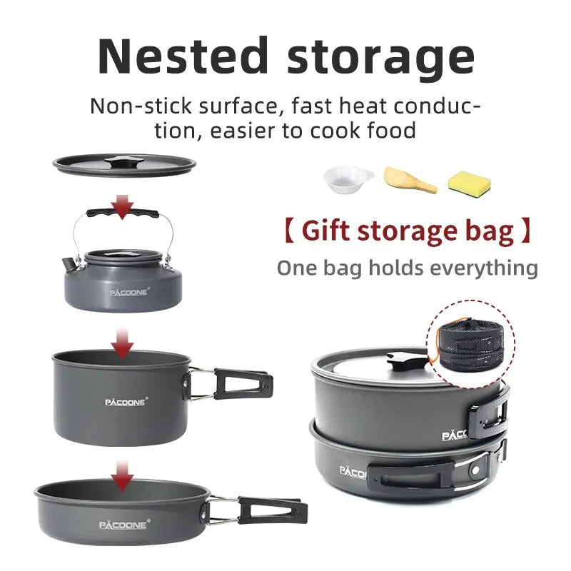 PACOONE Portable Camping Cookware Set for Outdoor Cooking