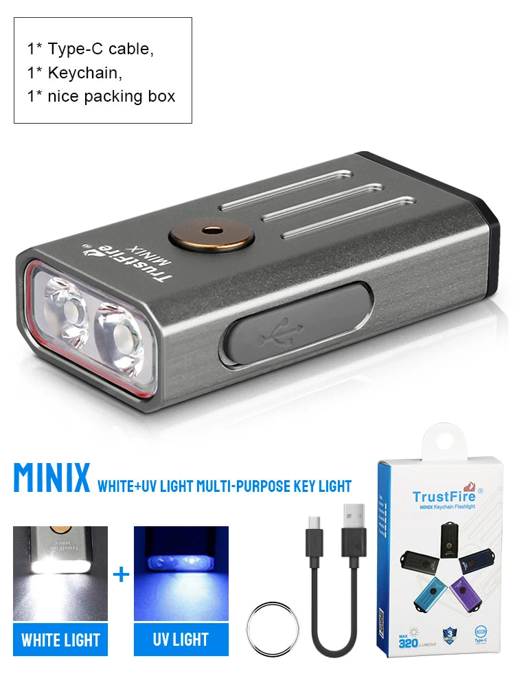 TRUSTFIRE MINIX Mini EDC Keychain Flashlight – 320LM Dual-Light USB-C Rechargeable