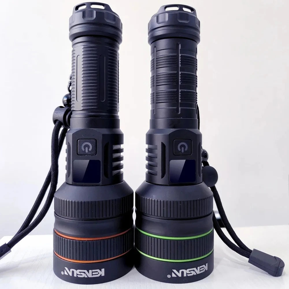 High-Power LED Flashlight - USB Rechargeable Tactical Torch, Long-Range Beam, Outdoors & Hunting