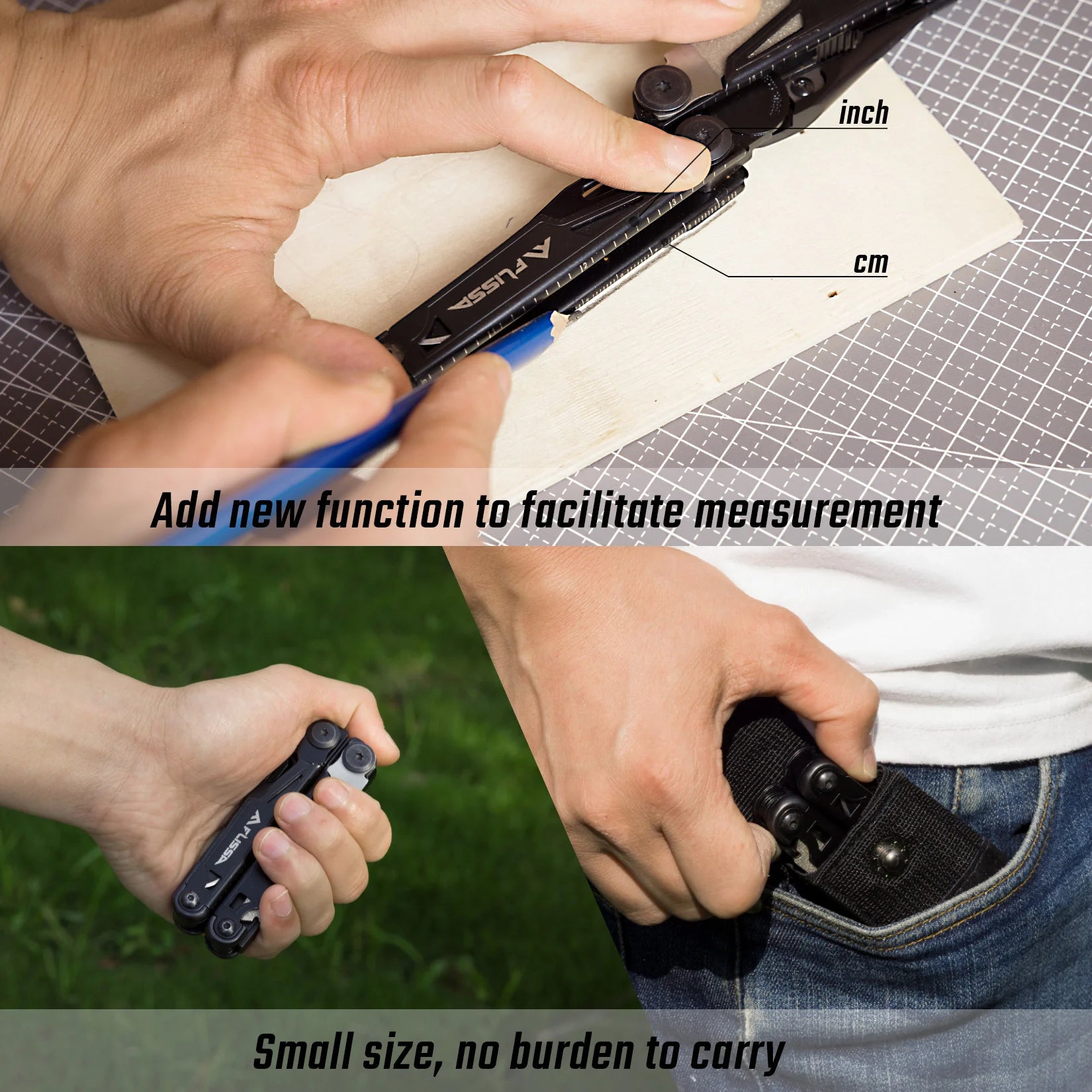 FLISSA 16-in-1 Stainless Steel Multitool Folding Pliers Compact Outdoor Tool