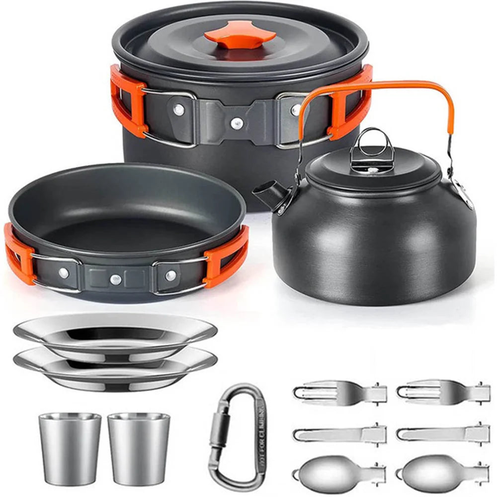 Camping Cookware Set – Non-Stick Pots, Pan & Teapot for 2-3 People, Assorted Set for Hunting