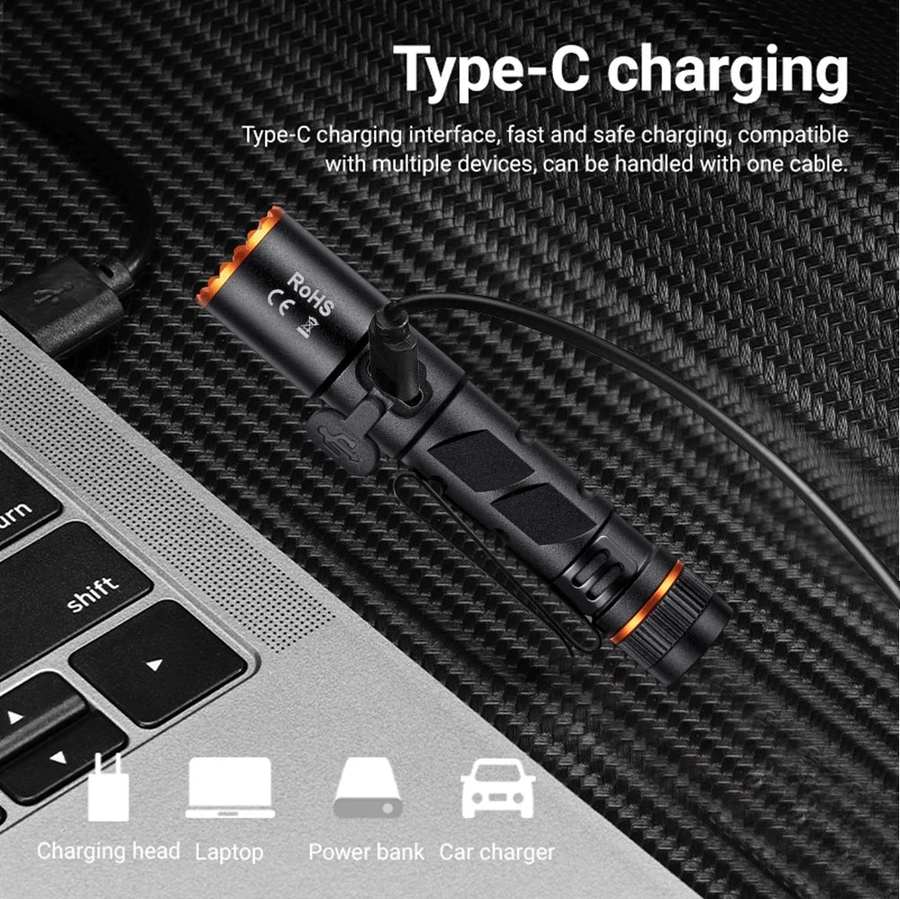 ZOOM Mini EDC Rechargeable LED Pen Flashlight 450LM Magnet
